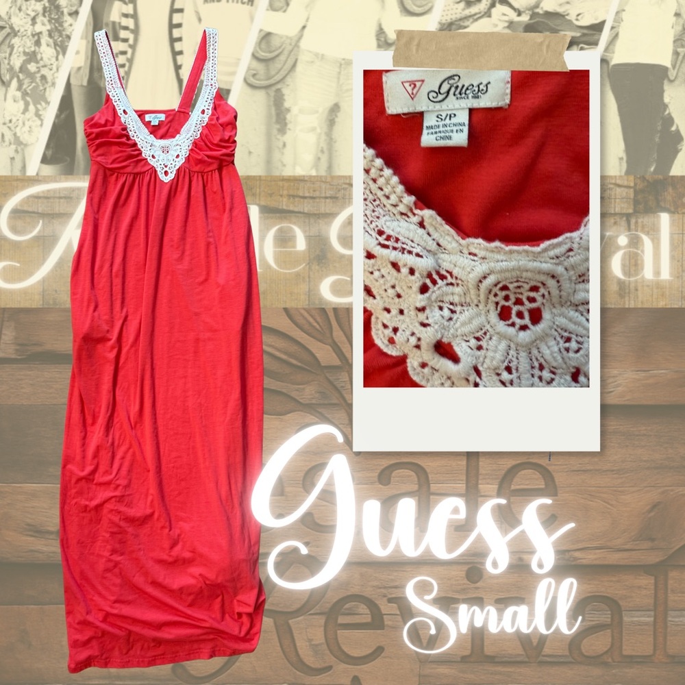 ❤️ Guess Red Crochet Detail Maxi Dress with pockets!– Size Small